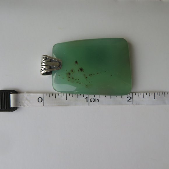 HUGE Green Agate Sterling Silver Pendant - Picture 9 of 10
